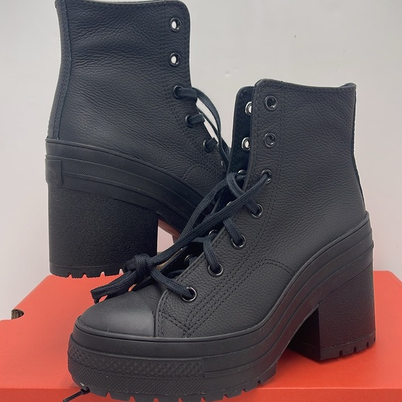 Converse WMNS CHUCK 70 DE LUXE HEEL HI BLACK/BLACK/WHITE A06145C Platforms Snkrs - Picture 9 of 16